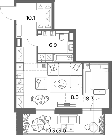 Студия, 43.8 м², 1/6 этаж, ЖК «Станиславский»