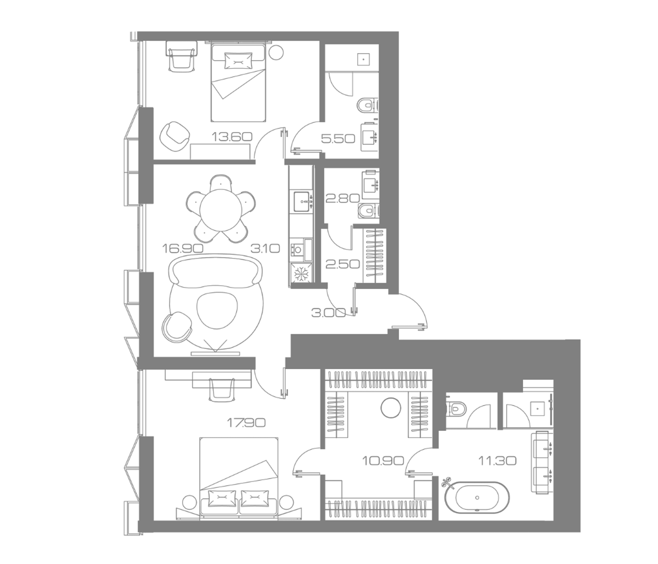 3-комн., 82.7 м², 3/17 этаж, ЖК «Lunar»