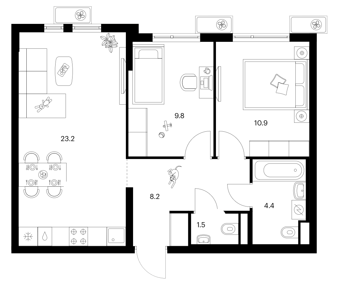 2-комн., 58 м², 14/14 этаж, ЖК «Белая Дача парк»