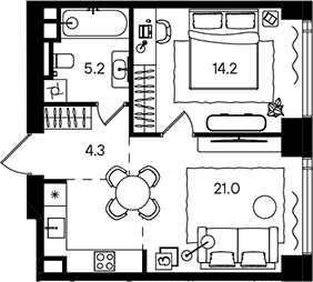 2-комн., 44.7 м², 32/50 этаж, ЖК «СТОУН Блик»