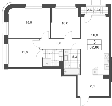 4+ комнаты, 81.5 м², 13/23 этаж, ЖК «Южные сады»