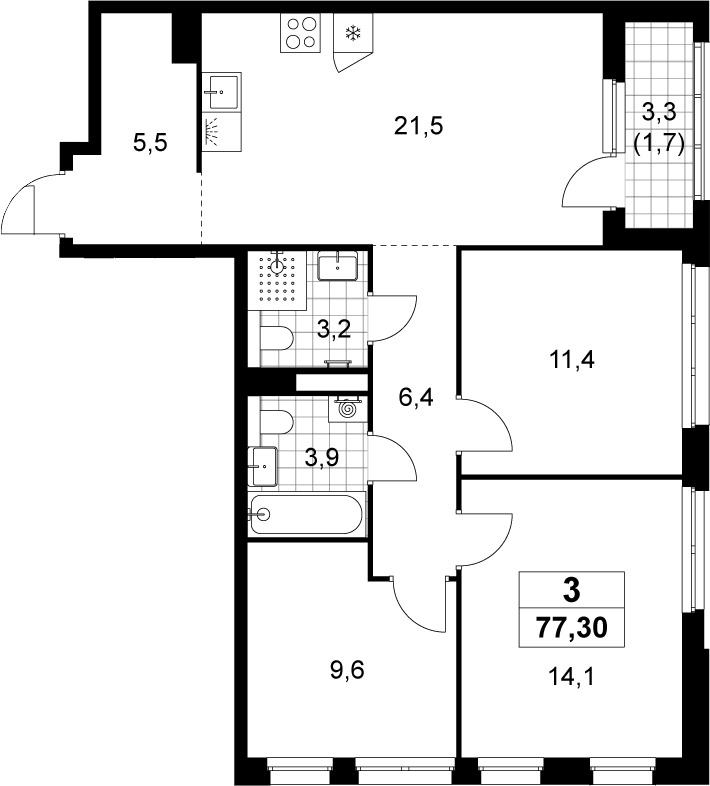 4+ комнаты, 75.6 м², 7/12 этаж, ЖК «Деснаречье»