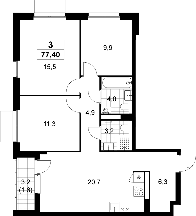 4+ комнаты, 75.8 м², 10/19 этаж, ЖК «Деснаречье»