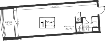 Студия, 39.4 м², 8/9 этаж, ЖК «Хако»