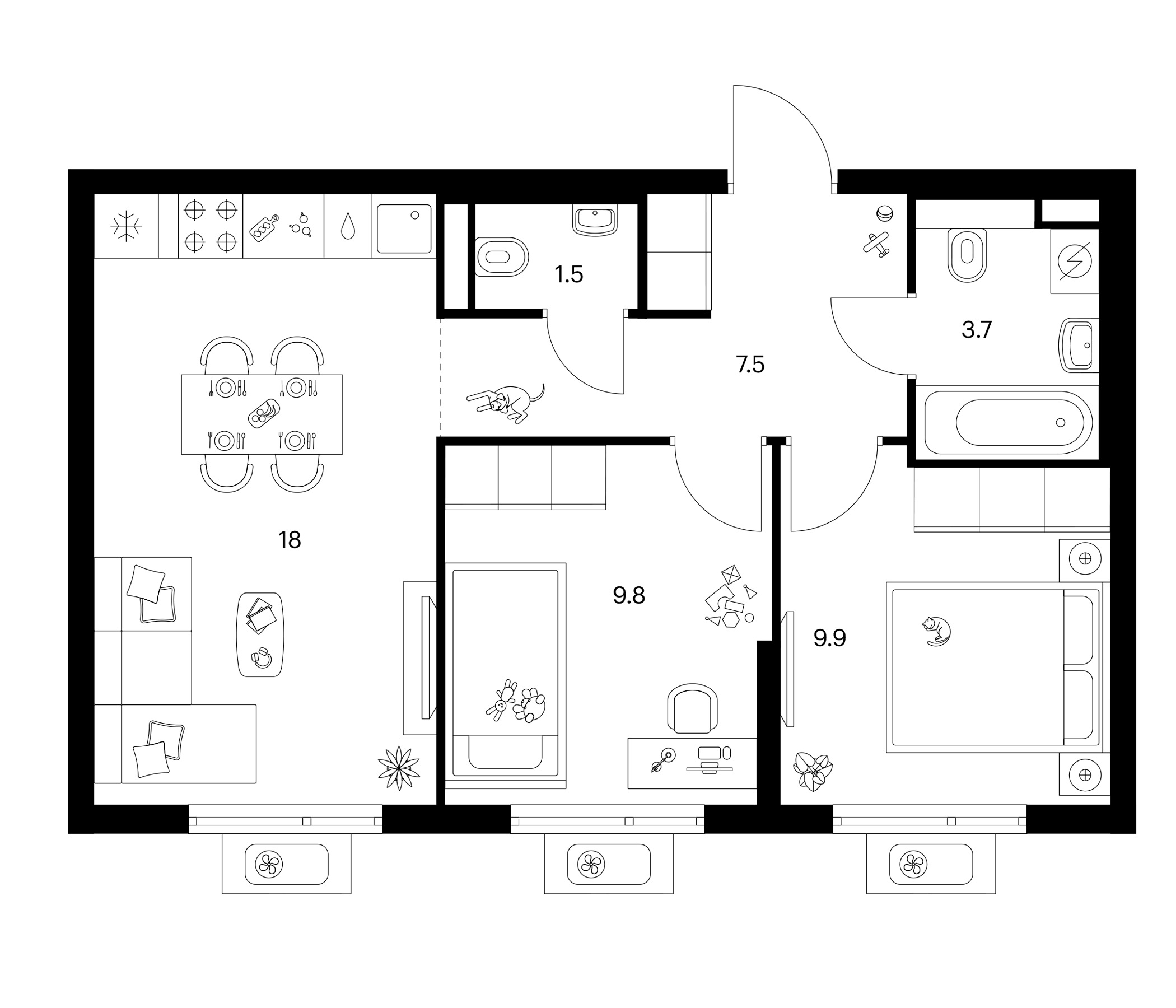 2-комн., 50.4 м², 9/25 этаж, ЖК «Белая Дача парк»