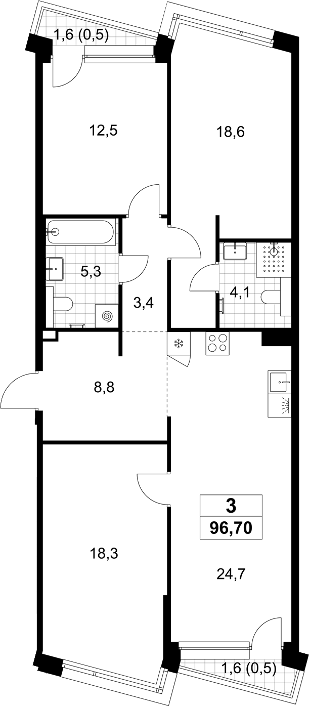 4+ комнаты, 95.7 м², 2/6 этаж, ЖК «Хольм»