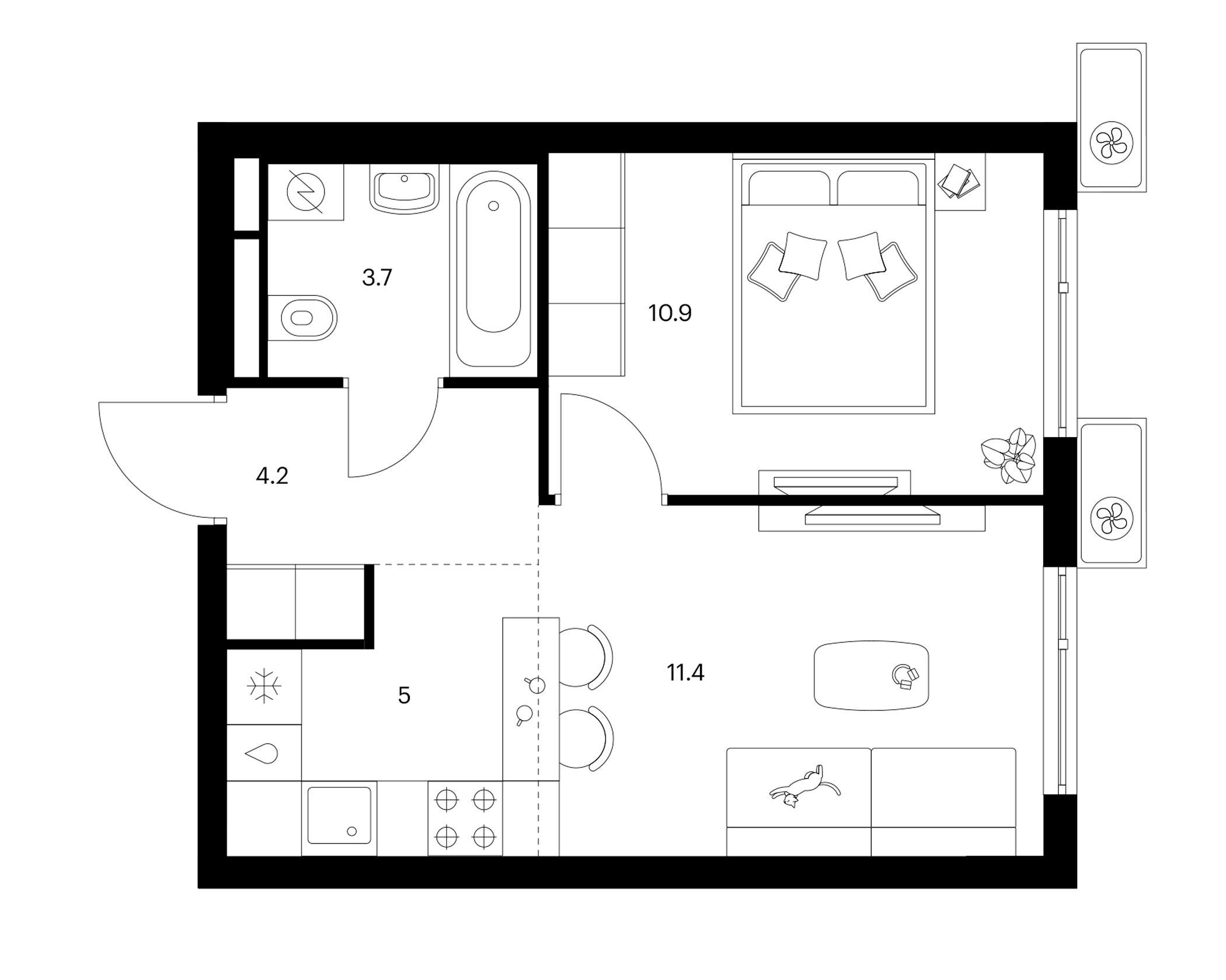 2-комн., 35.2 м², 18/25 этаж, ЖК «Белая Дача парк»