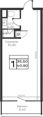 Студия, 35.5 м², 2/6 этаж, ЖК «Хако»