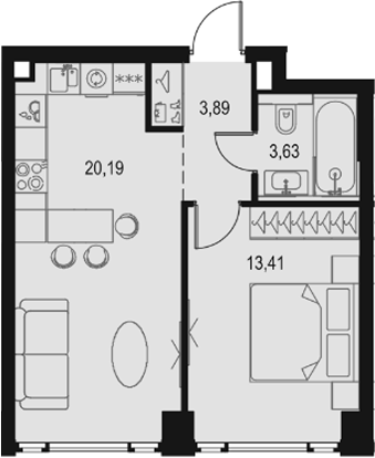 2-комн., 41.12 м², 8/29 этаж, ЖК «Левел Павелецкая Сити»