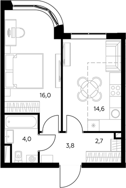 1-комн., 41.5 м², 29/43 этаж, ЖК «Адмирал»