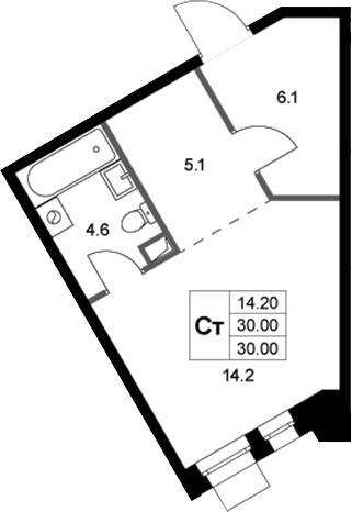 Студия, 30 м², 1/3 этаж, ЖК «Кореневский Форт 2.3»