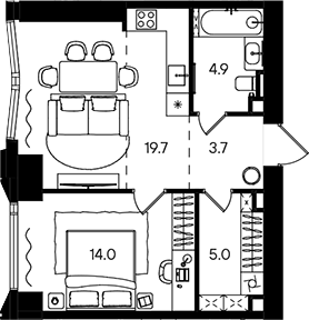 2-комн., 47.3 м², 5/50 этаж, ЖК «СТОУН Блик»