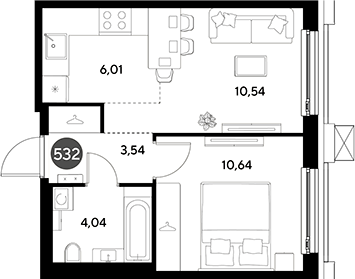 2-комн., 34.77 м², 11/23 этаж, ЖК «ЭВО»