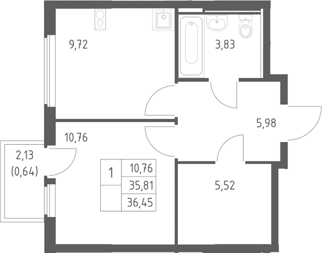 1-комн., 35.81 м², 3/14 этаж, ЖК «Остафьево»
