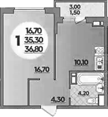 1-комн. квартира, 35.3 м² в ЖК Парк у дома — фото 2