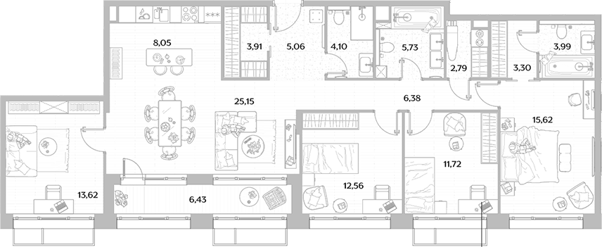 4+ комнаты, 121.98 м², 2/6 этаж, ЖК «МЫС»