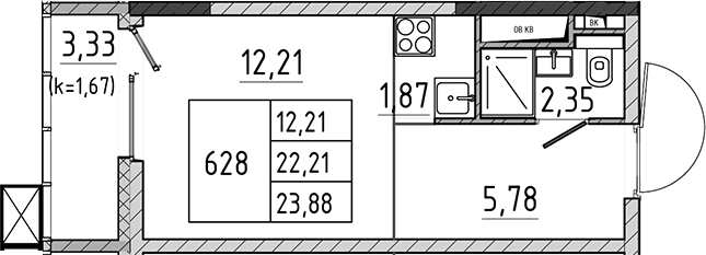 Студия, 22.21 м², 8/17 этаж, ЖК «Поварово-Молодежный-2»