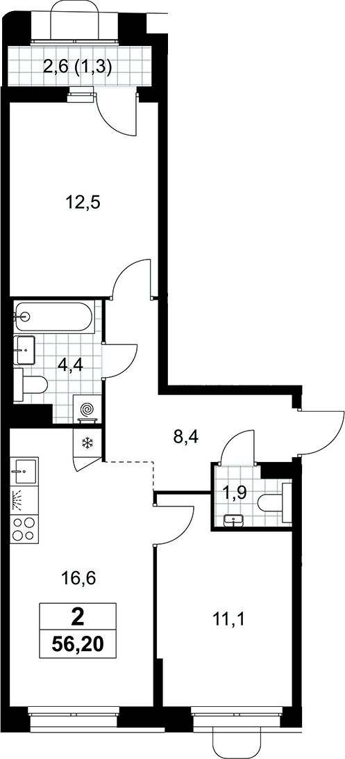 3-комн., 54.9 м², 6/7 этаж, ЖК «Прокшино»