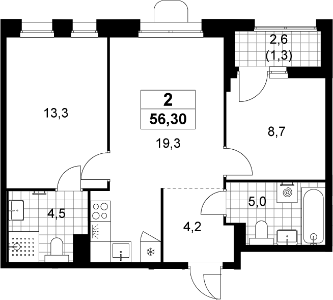 3-комн., 55 м², 4/14 этаж, ЖК «Прокшино»