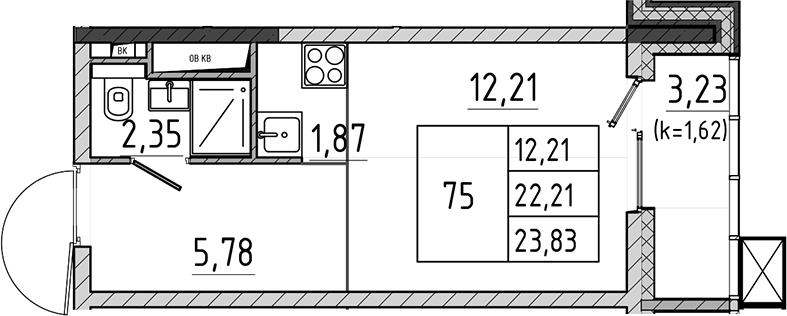 Студия, 22.21 м², 15/17 этаж, ЖК «Поварово-Молодежный-2»