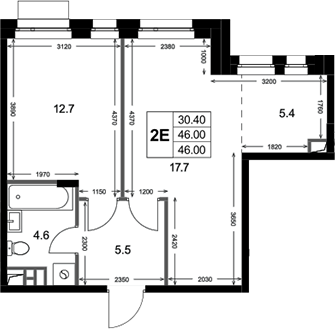 2-комн., 46 м², 2/3 этаж, ЖК «Кореневский Форт 2.3»