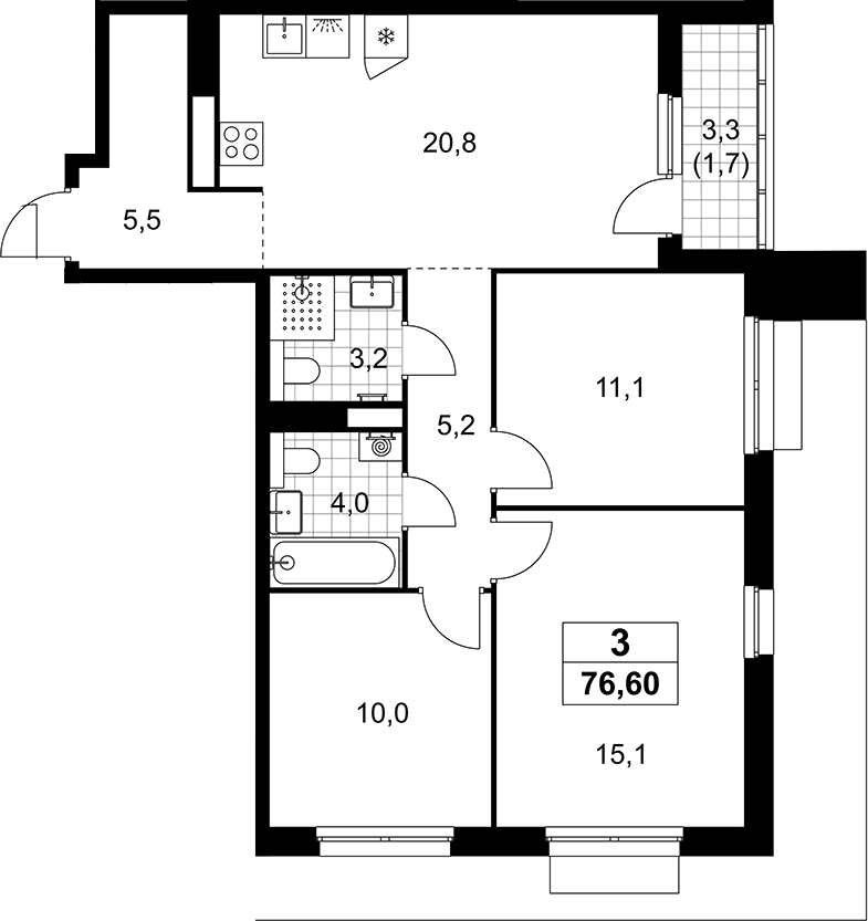 4+ комнаты, 74.9 м², 15/17 этаж, ЖК «Деснаречье»