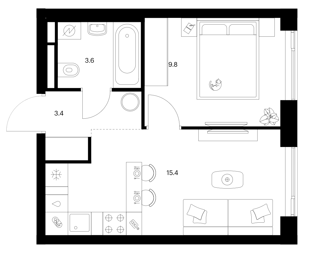 1-комн., 32.2 м², 25/31 этаж, ЖК «Мичуринский парк»