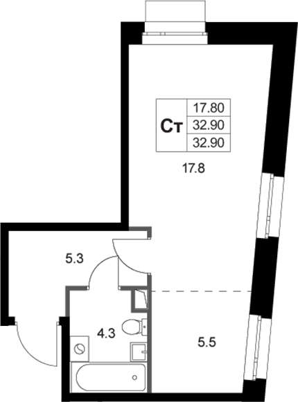 Студия, 32.9 м², 1/3 этаж, ЖК «Кореневский Форт 2.3»