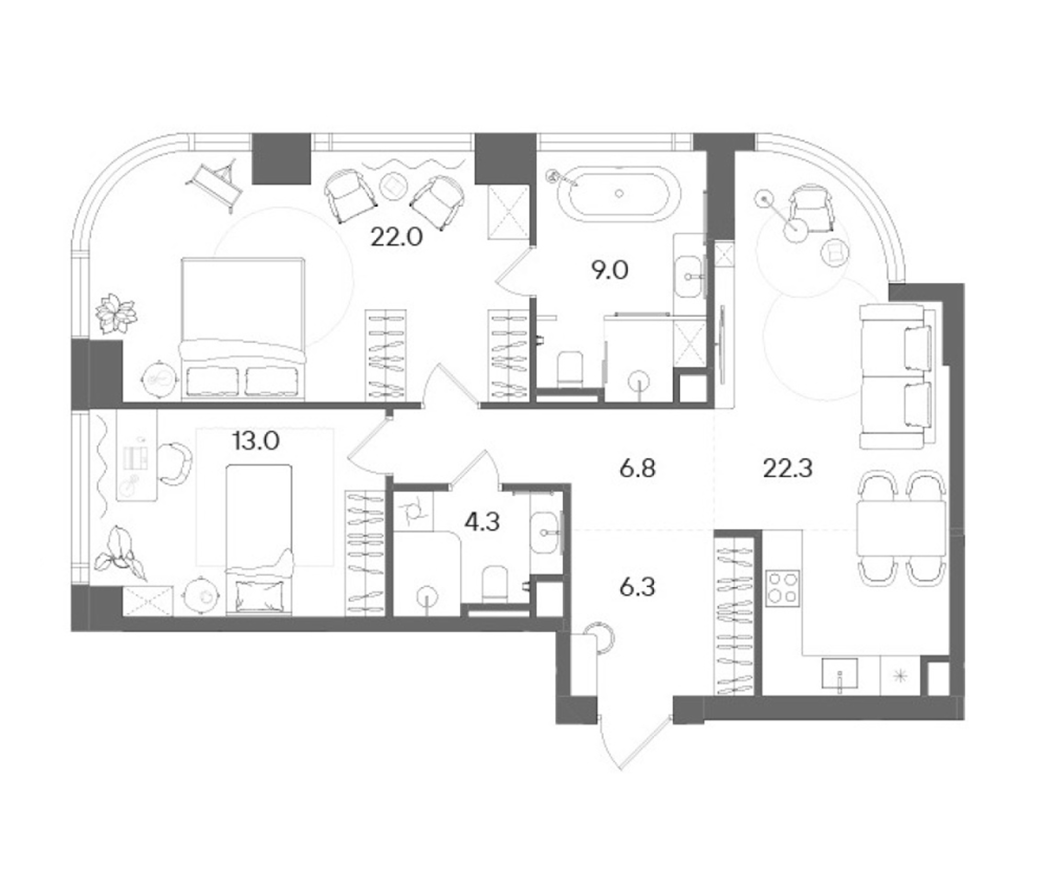 3-комн., 83.7 м², 42/50 этаж, ЖК «СТОУН Блик»
