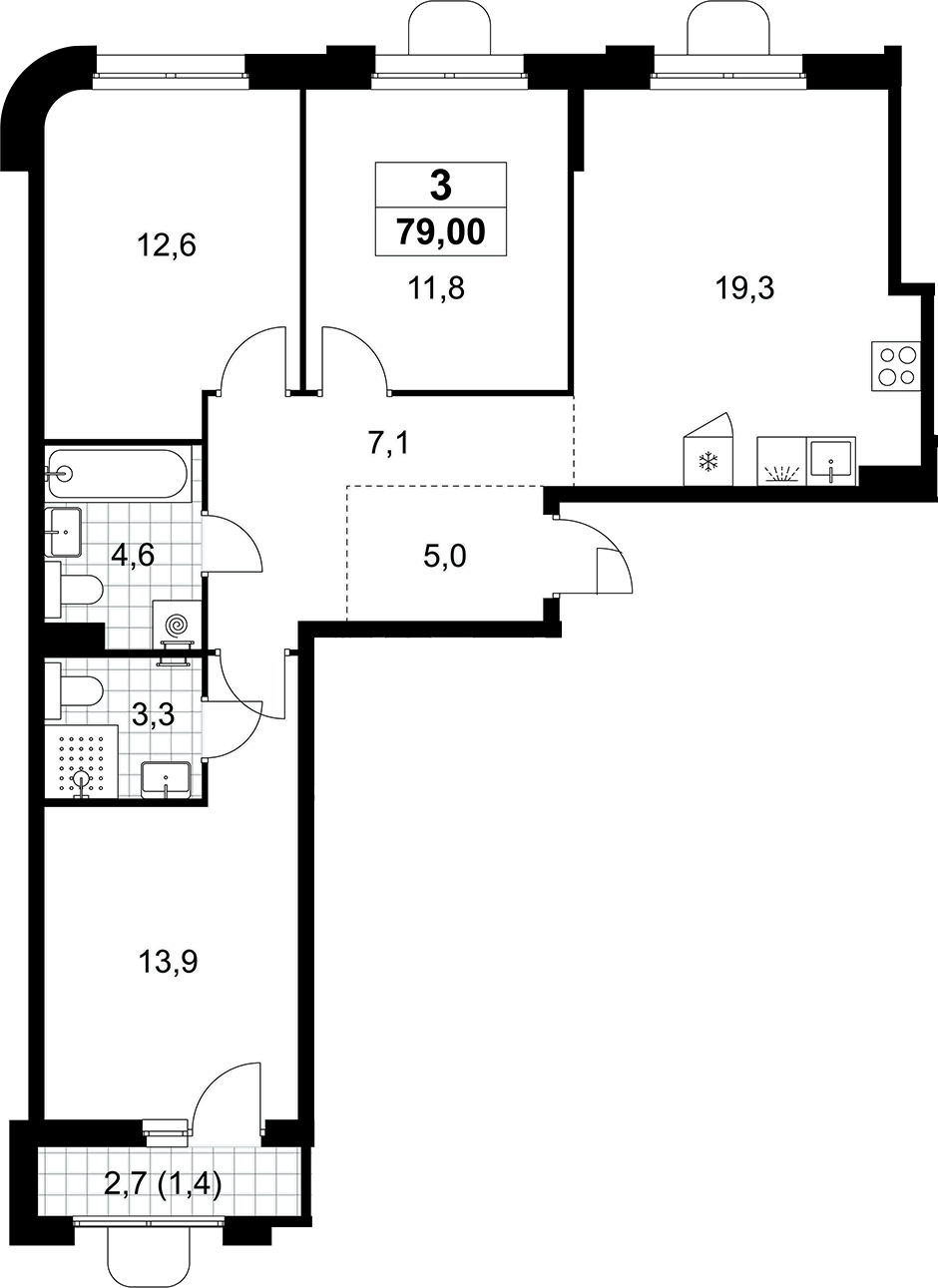 4+ комнаты, 77.6 м², 7/8 этаж, ЖК «Прокшино»