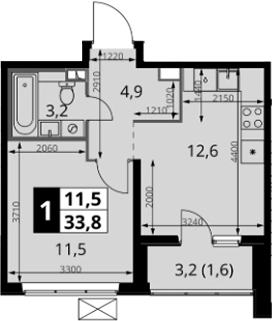 1-комн., 32.2 м², 2/24 этаж, ЖК «1-й Южный»