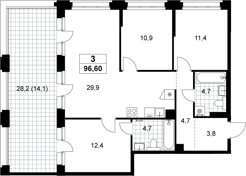 4+ комнаты, 82.5 м², 13/13 этаж, ЖК «Хольм»
