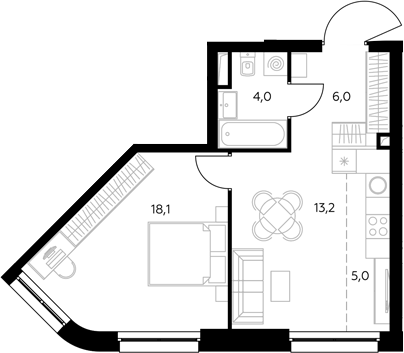 2-комн., 47.5 м², 23/43 этаж, ЖК «Адмирал»