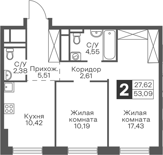 2-комн. Гранель Тринити