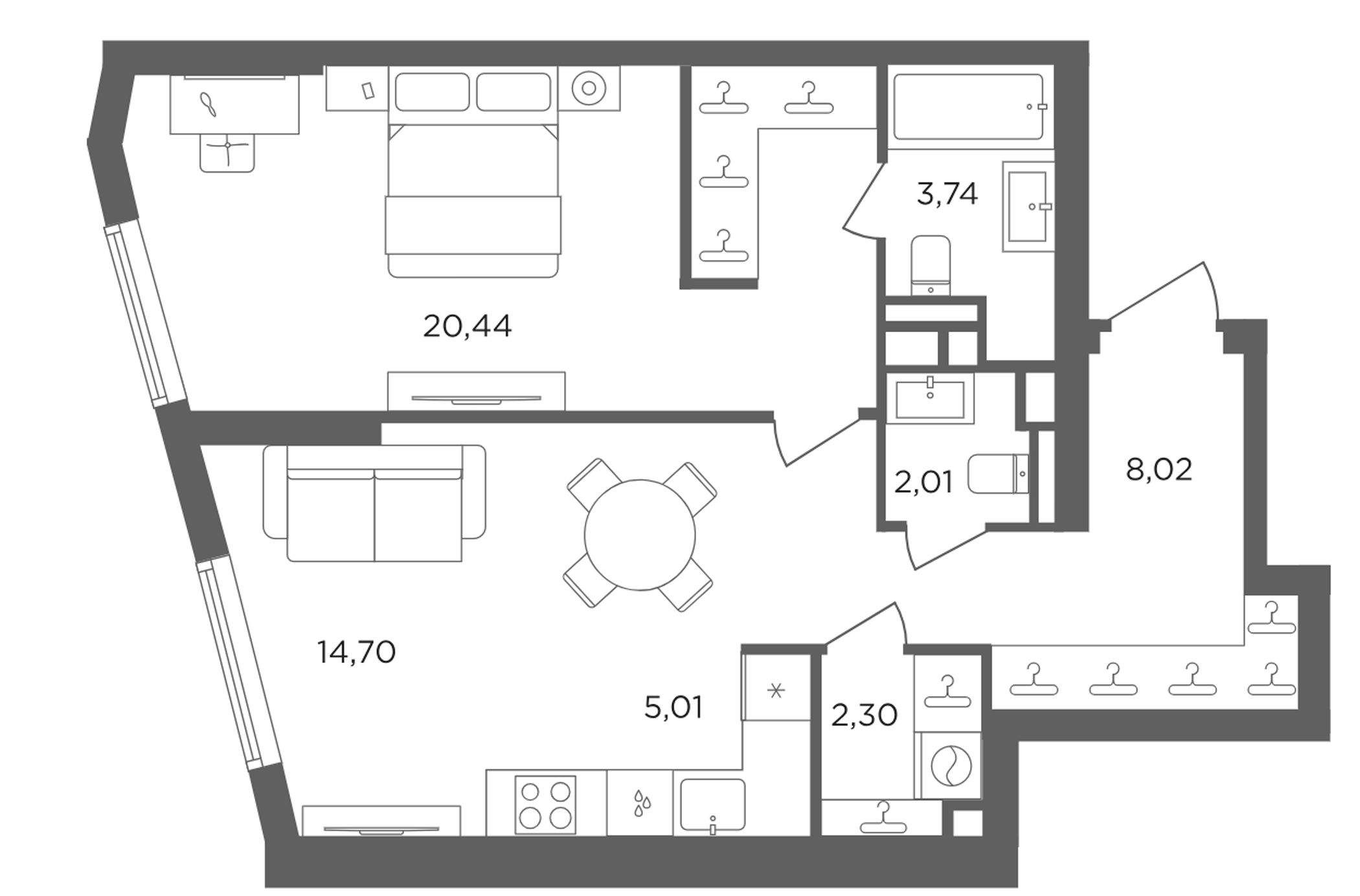 2-комн., 56.22 м², 7/30 этаж, ЖК «Сикрет Гарден»