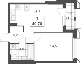 2-комн., 39.2 м², 12/23 этаж, ЖК «Южные сады»