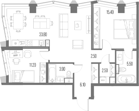 2-комн., 80.9 м², 42/58 этаж, ЖК «Северный Порт»