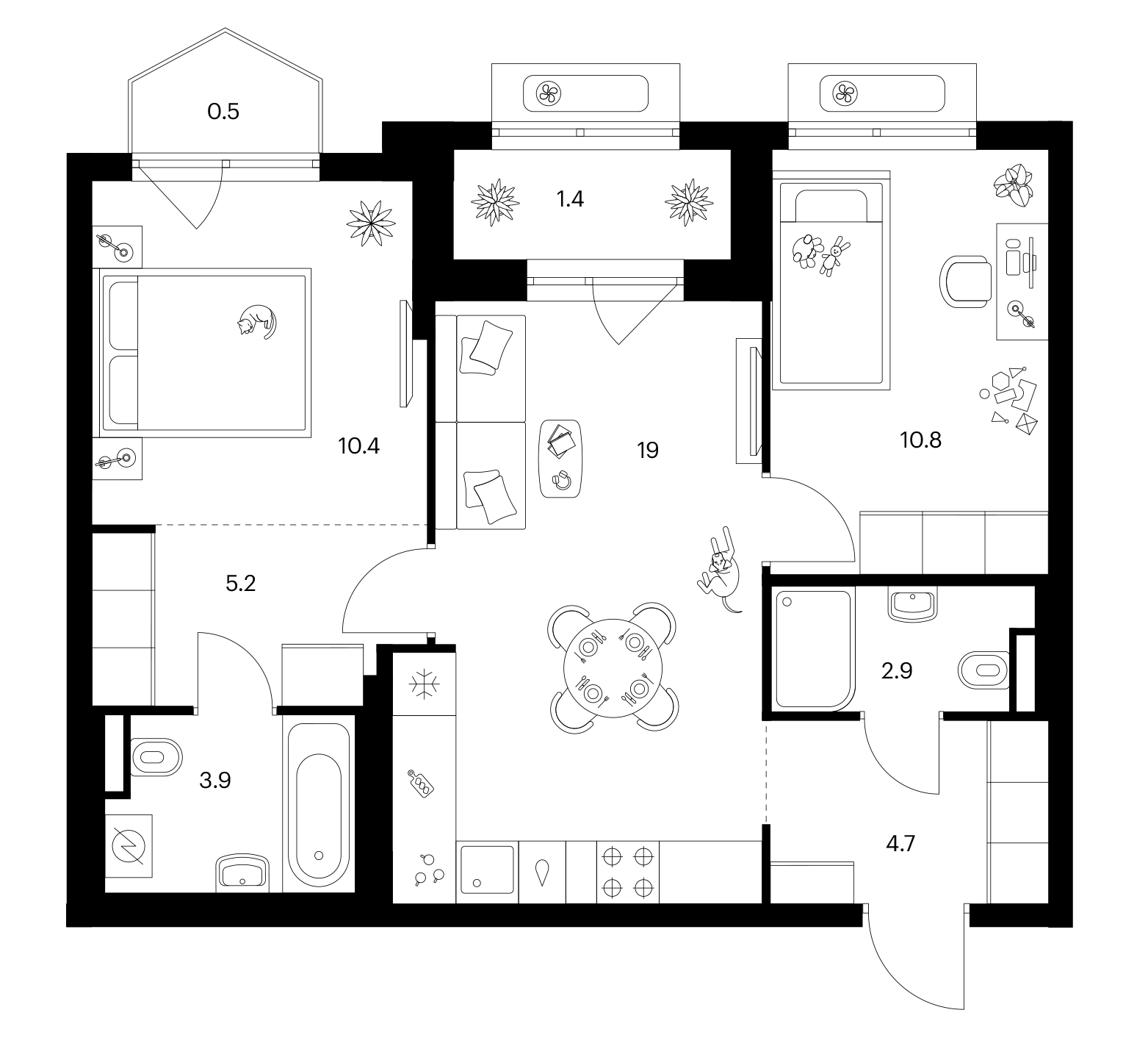 2-комн., 56.9 м², 13/25 этаж, ЖК «Ярославский»