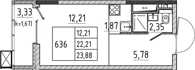 Студия, 22.21 м², 9/17 этаж, ЖК «Поварово-Молодежный-2»