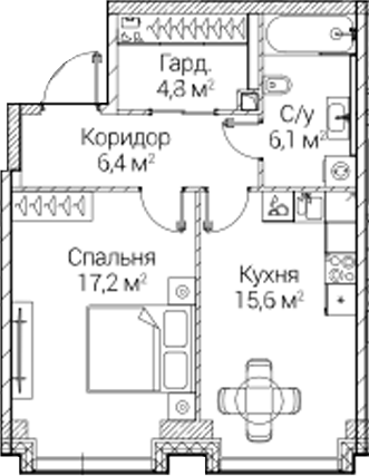 1-комн., 50.39 м², 19/41 этаж, ЖК «СЕЗАР БУДУЩЕЕ»