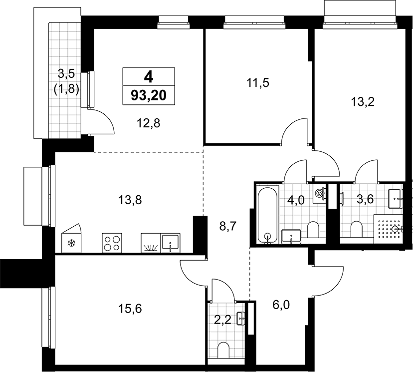 4+ комнаты, 91.4 м², 15/17 этаж, ЖК «Деснаречье»