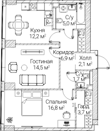 2-комн., 62.49 м², 11/60 этаж, ЖК «СЕЗАР БУДУЩЕЕ»