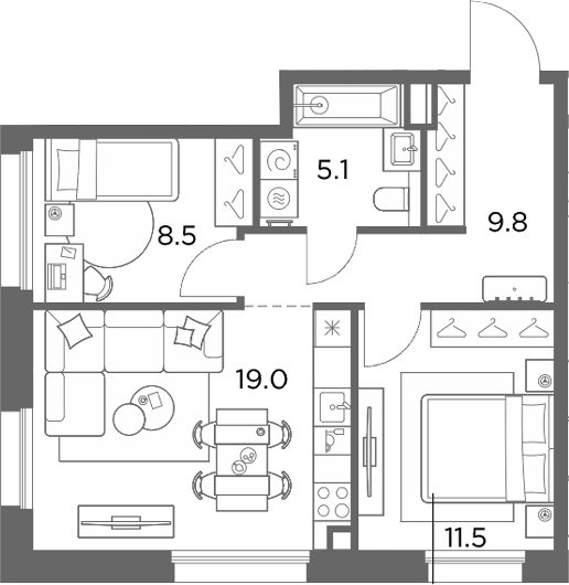 2-комн., 53.9 м², 5/6 этаж, ЖК «Станиславский»