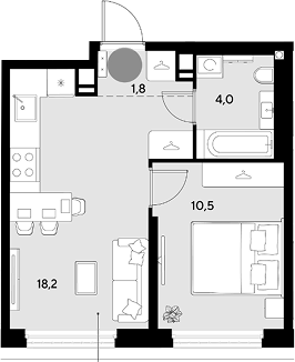 1-комн., 34.5 м², 9/9 этаж, ЖК «Грейд»