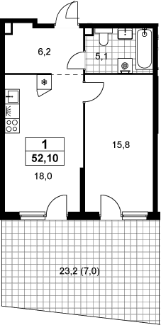 2-комн., 45.1 м², 2/14 этаж, ЖК «Прокшино»