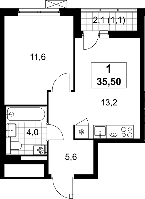 1-комн., 34.4 м², 10/12 этаж, ЖК «Деснаречье»