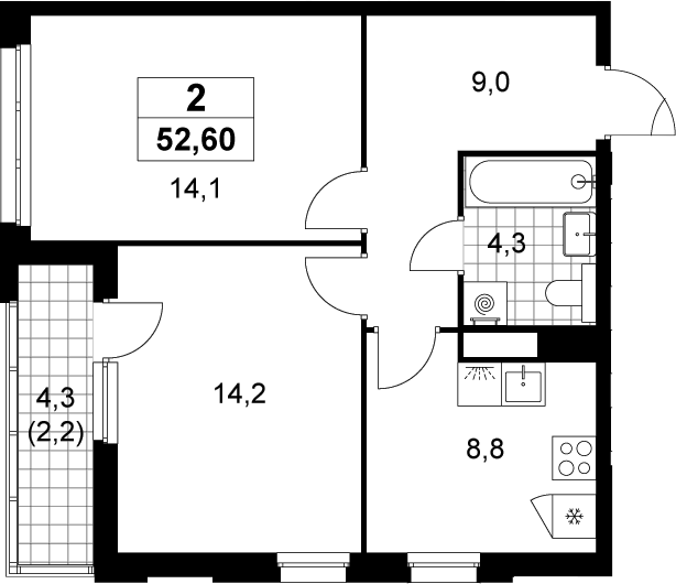 2-комн., 50.4 м², 5/12 этаж, ЖК «Деснаречье»