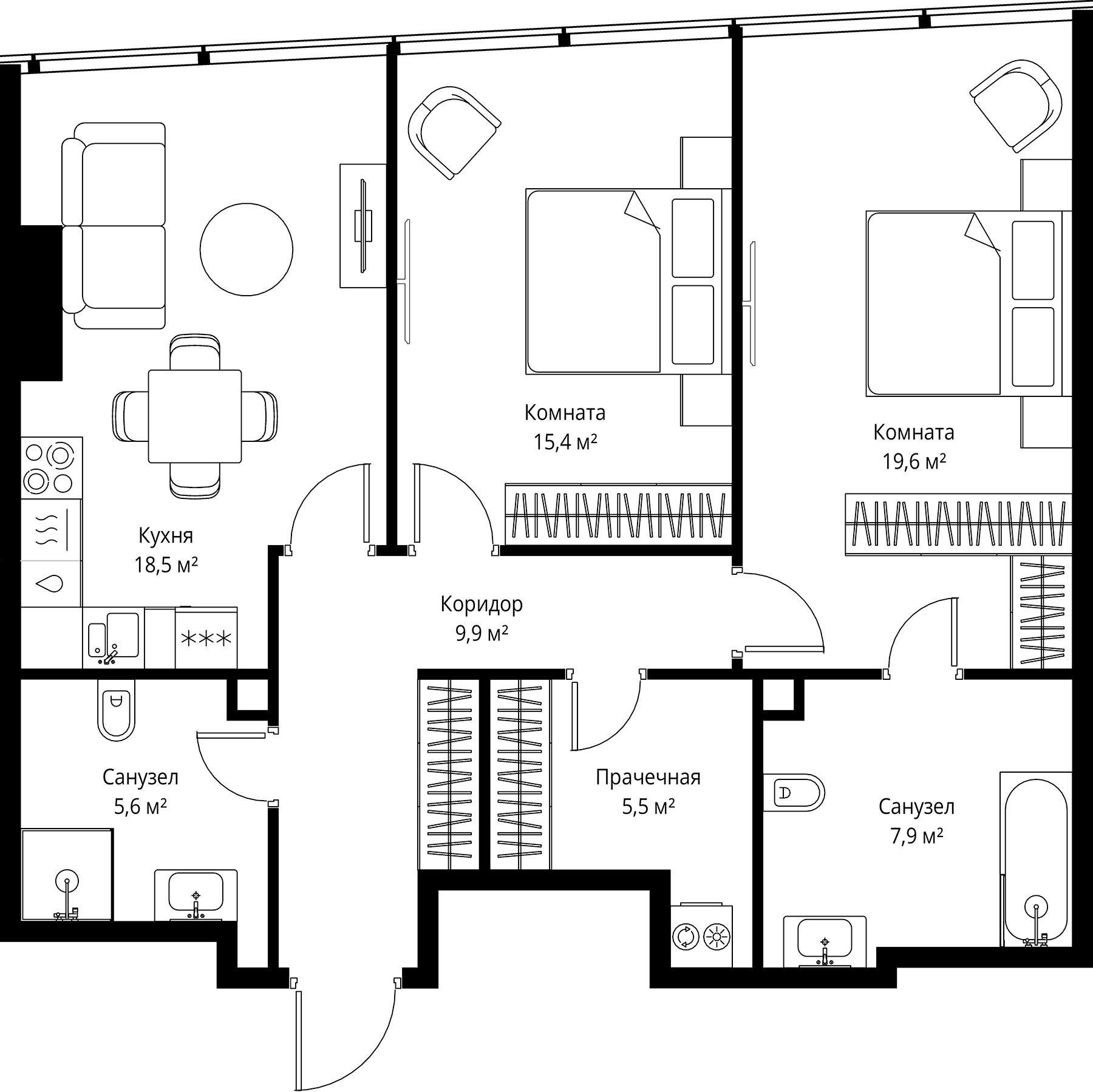 3-комн., 82.4 м², 69/90 этаж, ЖК «ОНЕ»