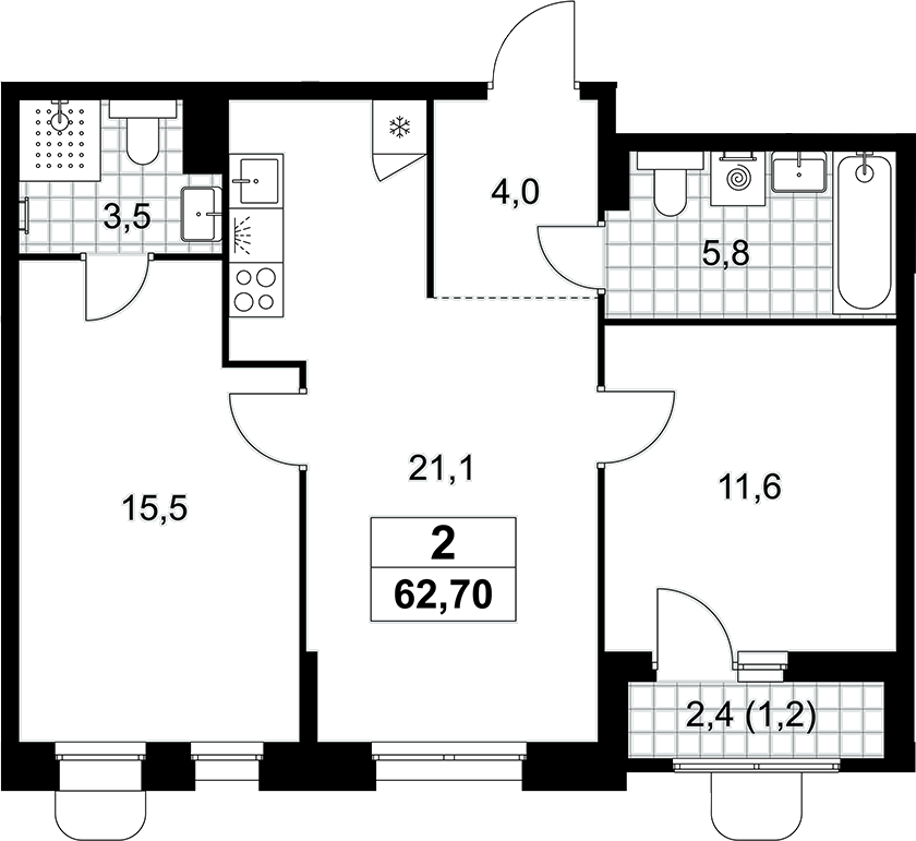 3-комн., 61.5 м², 10/10 этаж, ЖК «Прокшино»