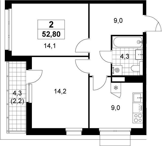 2-комн., 50.6 м², 17/19 этаж, ЖК «Деснаречье»